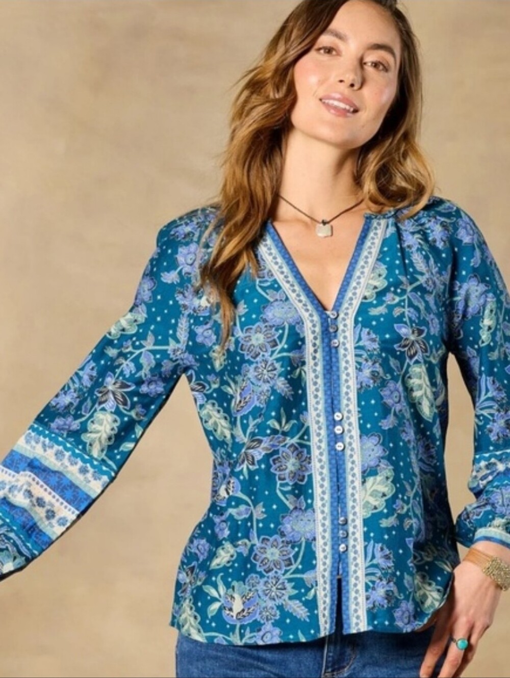 NEW Sundance Silk Cotton Blouse Arvilla Blue Floral Peasant Top Womens Medium